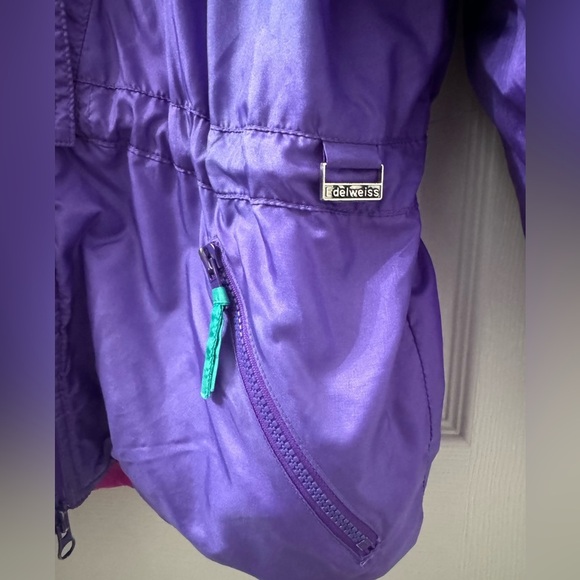 VINTAGE 80s Rare EDELWEISS Retro Puffer Ski Snow Jacket - Purple & Pink Medium - Picture 3 of 14
